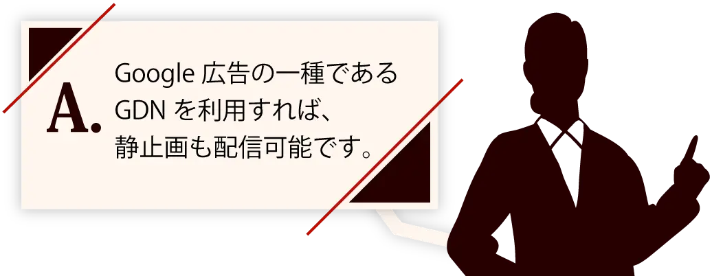 Google広告の一種であるGDNを利用すれば、静止画も配信可能です。